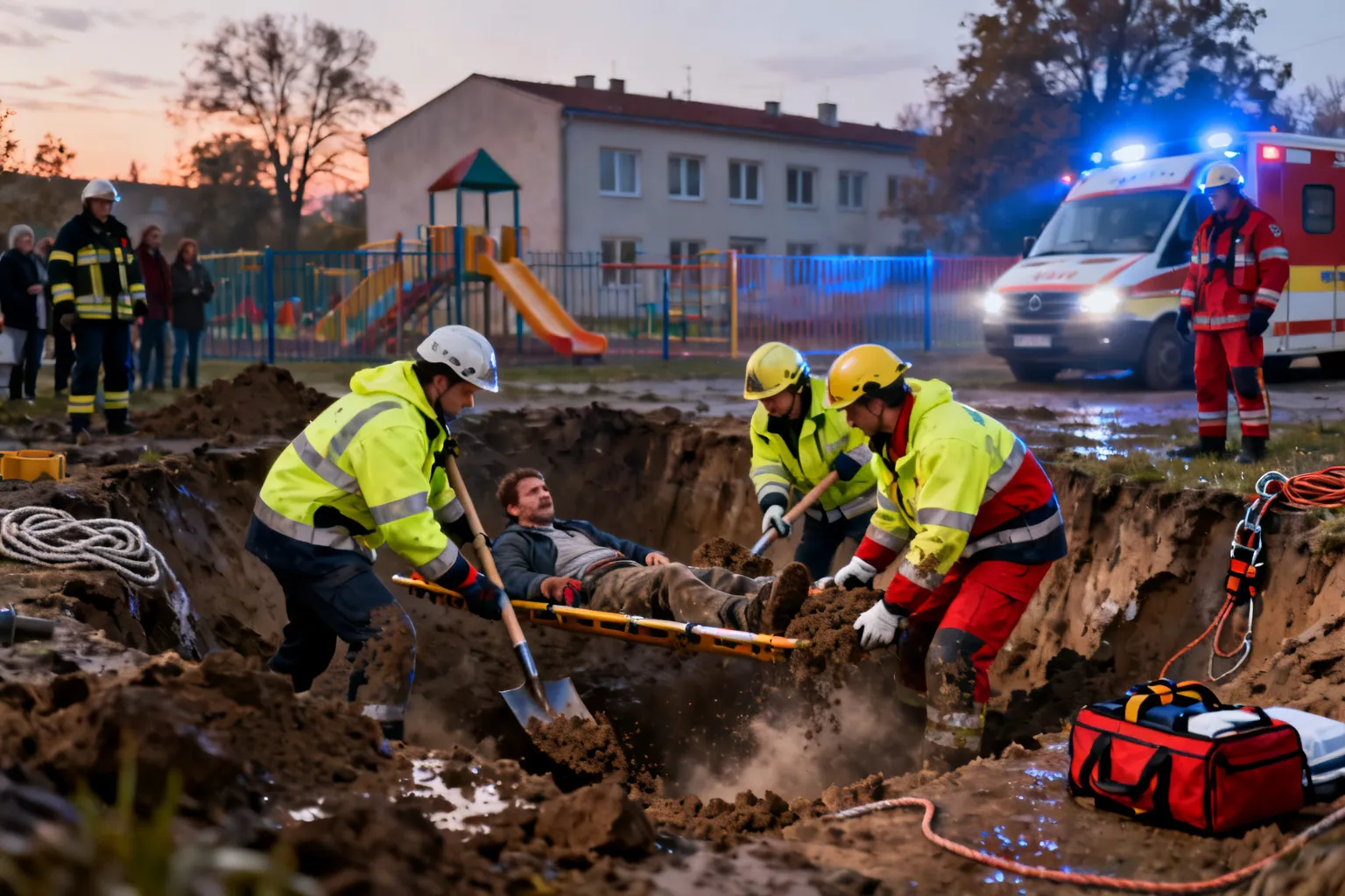 Pracownik przysypany ziemią w Iskrzyczynie — akcja ratunkowa przy przedszkolu